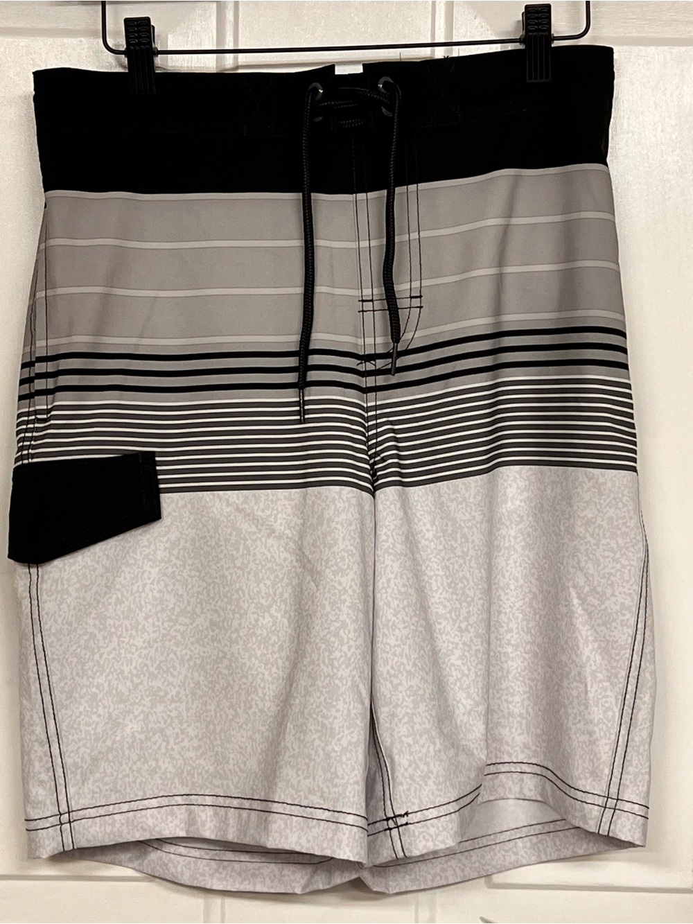 George Black and Light Gray Striped Men's Swim Trunks